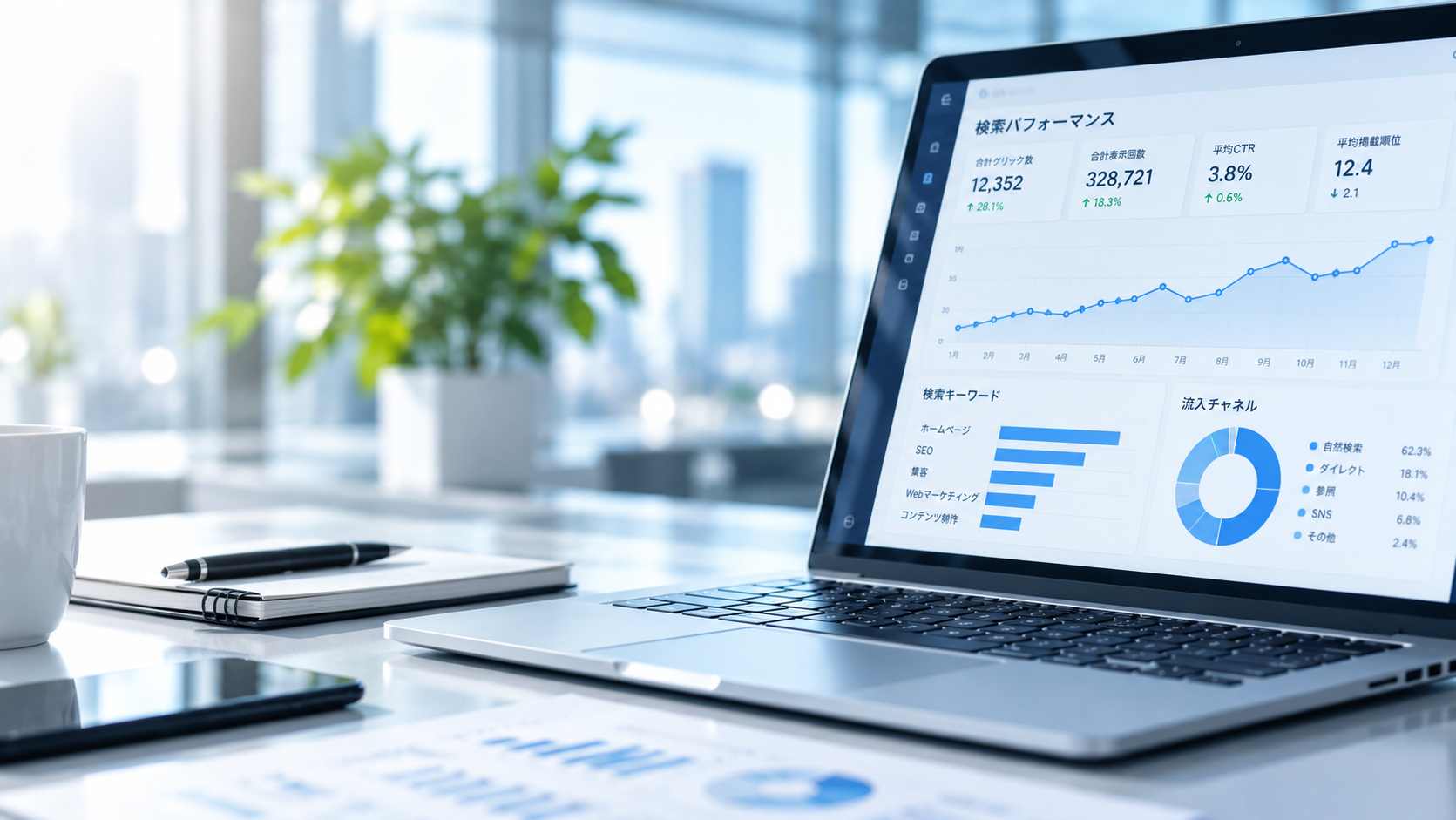 Webサイトの検索流入やSEOの成果を分析する検索戦略のイメージ